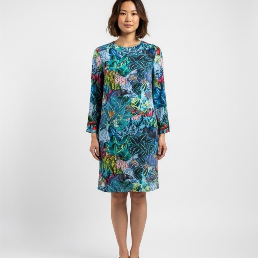 Floral Long Sleeve Dress in Blue and Green
